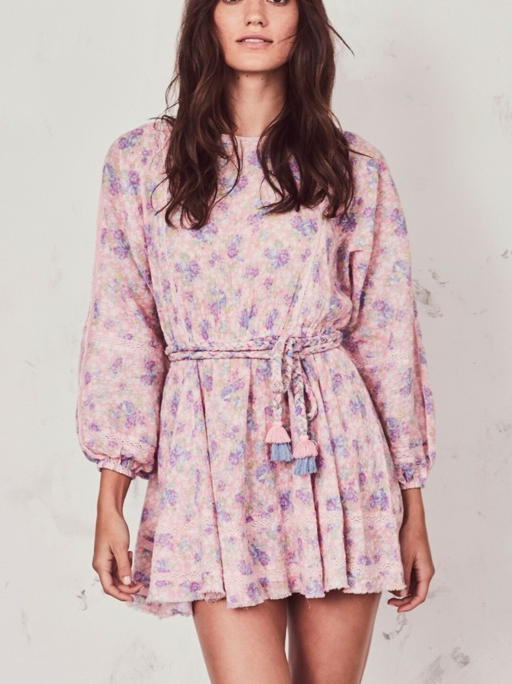 LoveShackFancy Noelle Pink Garden Floral Mini Dress